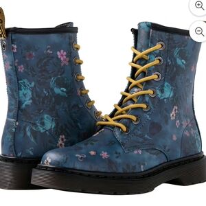 Global Win Blue Floral Combat Boots